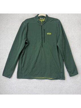Stio Pullover Mens XL Green Fleece 1/4 Zip Mock Neck Thermal Layer Hiking